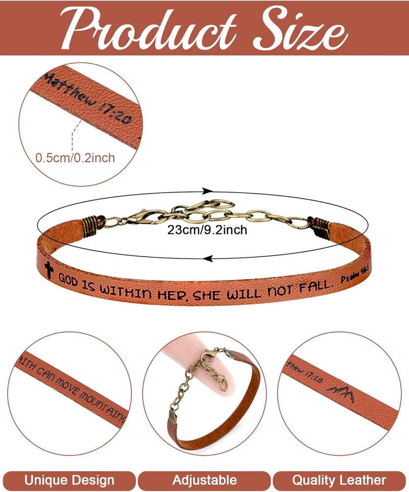 Sureio 15 Pcs Christian Gift Bracelets for Women Men Inspirational Leather Religious Bible Verse God Faith Scripture Bracelet - Image 4